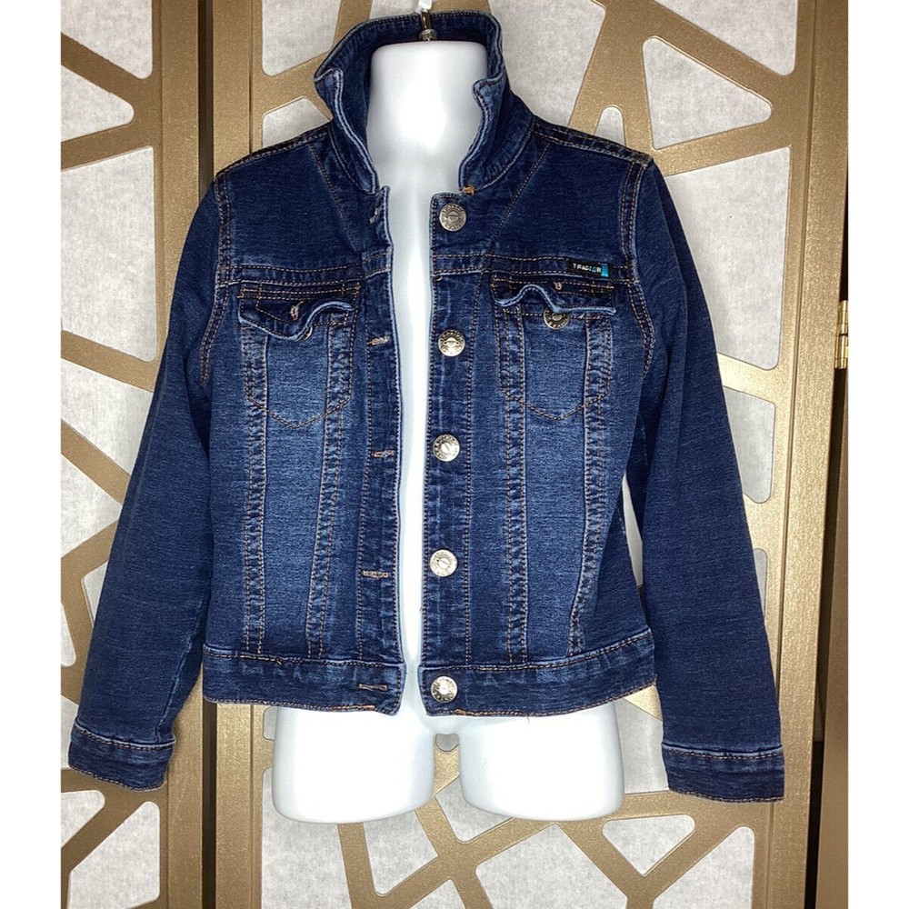 Tractor Girls Jean denim Jacket Dark Blue Soft Stretch Sz 5
